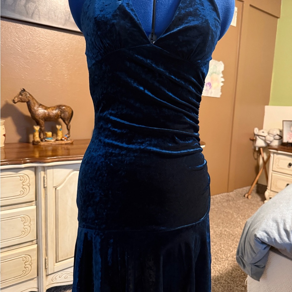 Elegant Velvet Blue Dress